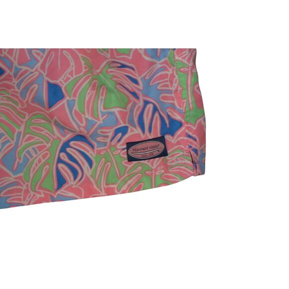 Vineyard Vines Swim Shorts Mens 2XL Pink Tropical Palm Leaf Mesh Lined Trunk - Picture 7 of 8